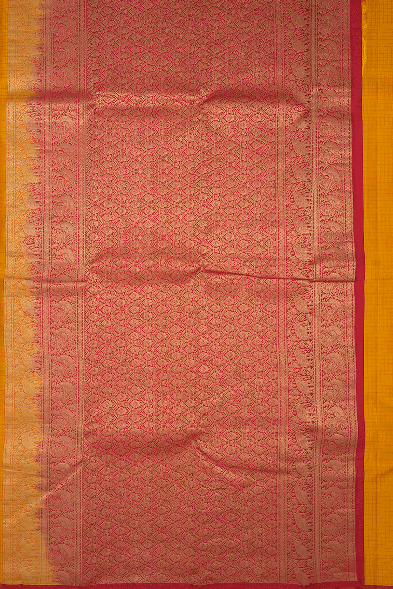 Checks With Buttas Marigold Yellow Kanchipuram Silk Saree