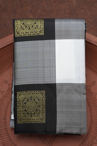 Square Zari Motifs Black And White Kanchipuram Silk Saree