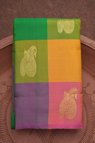 Checks With Zari Motifs Multicolor Kanchipuram Silk Saree