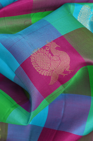 Checks With Buttas Multicolor Kanchipuram Silk Saree