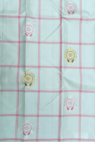 Checks With Buttas Pastel Blue Kanchipuram Silk Saree