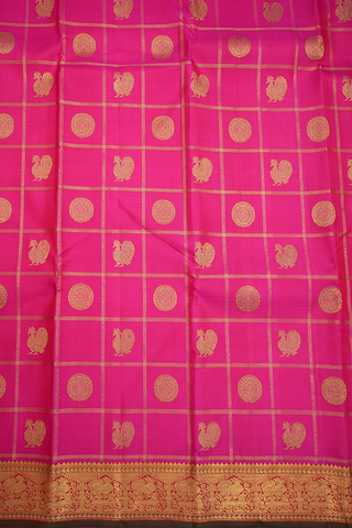 Checks With Zari Motifs Rani Pink Kanchipuram Silk Saree