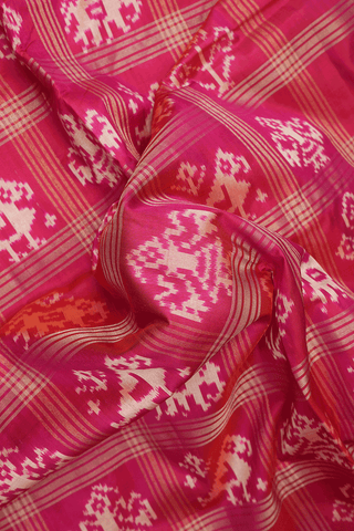 Checks With Buttas Rose Red Pochampally Silk Saree