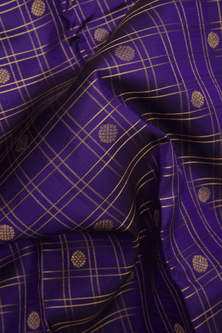 Checks With Buttas Royal Purple Kanchipuram Silk Saree