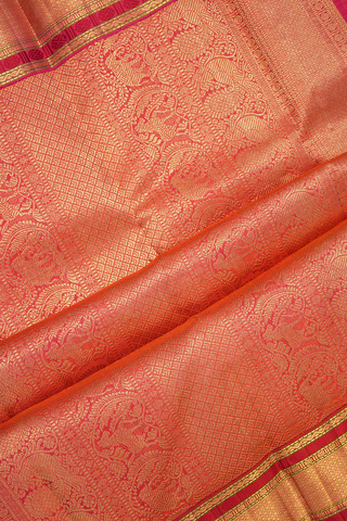 Checks With Buttis Reddish Pink Kanchipuram Silk Saree