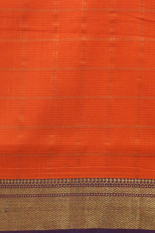 Checks With Contrast Border Orange Mangalagiri Cotton Saree