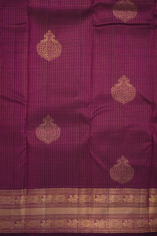 Checks With Zari Buttas Berry Purple Kanchipuram Silk Saree
