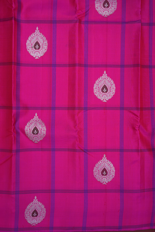 Checks With Zari Buttas Rani Pink Kanchipuram Silk Saree