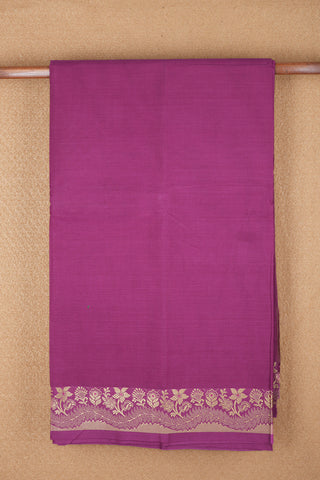 Floral Design Threadwork Border With Plain Purple Rose Chettinadu Cotton Saree