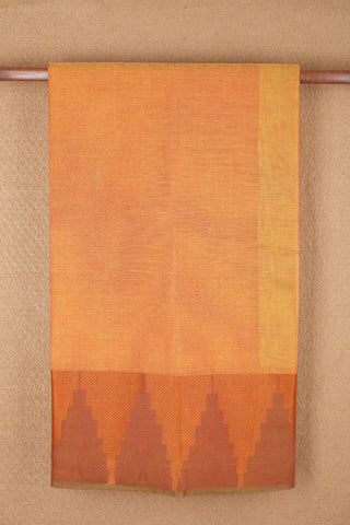 Temple Design Border Plain Ochre Orange Chettinadu Cotton Saree