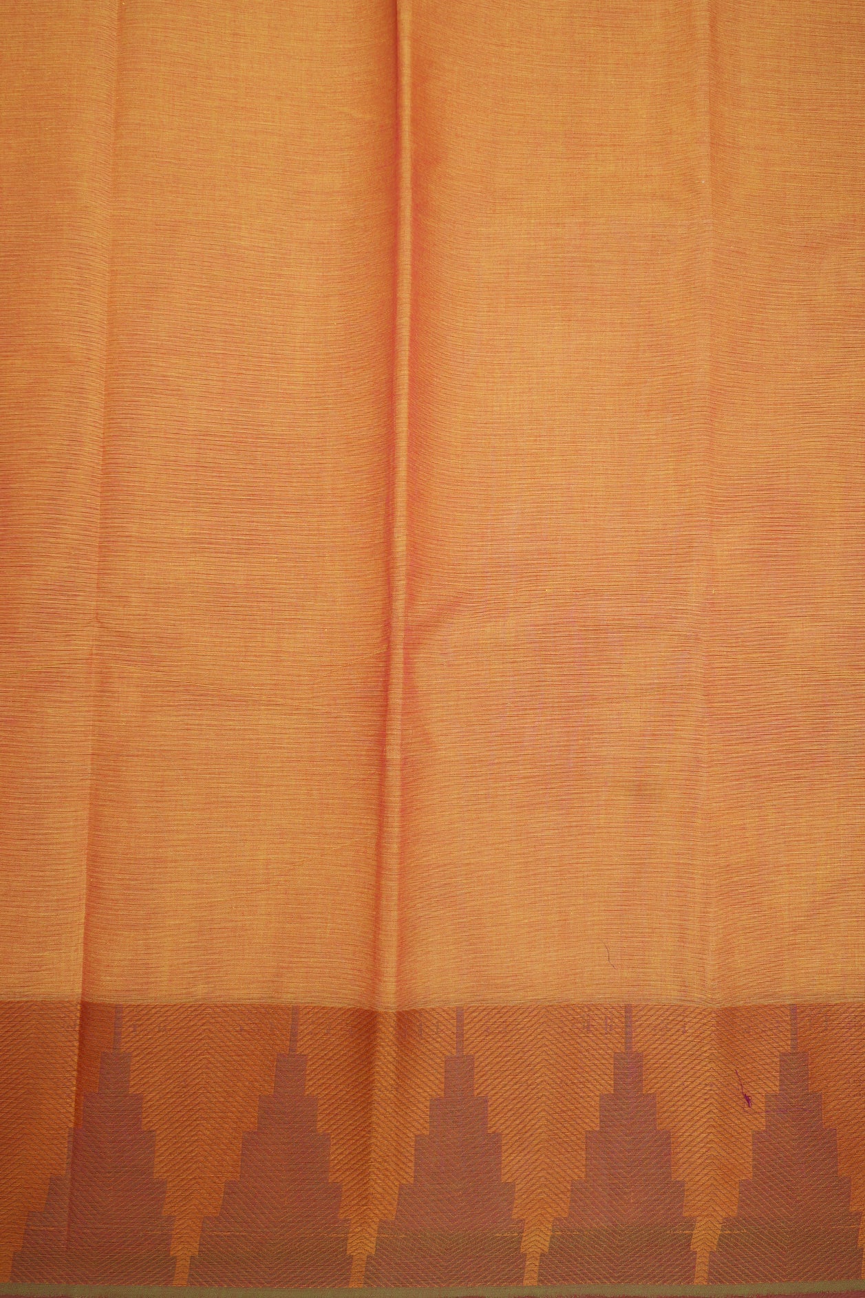Temple Design Border Plain Ochre Orange Chettinadu Cotton Saree