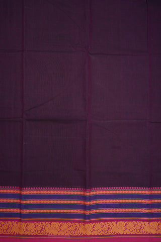 Peacock And Rudraksh Threadwork Design Deep Purple Chettinadu Cotton Saree