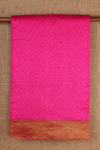 Chevron Design Rose Pink Raw Silk Saree