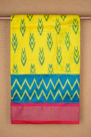 Chevron Design And Zari Border Lemon Yellow Pochampally Handloom Silk Saree