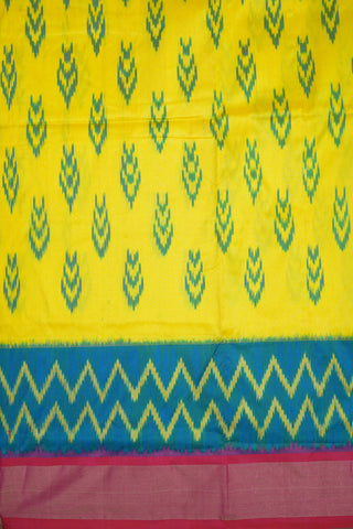 Chevron Design And Zari Border Lemon Yellow Pochampally Handloom Silk Saree