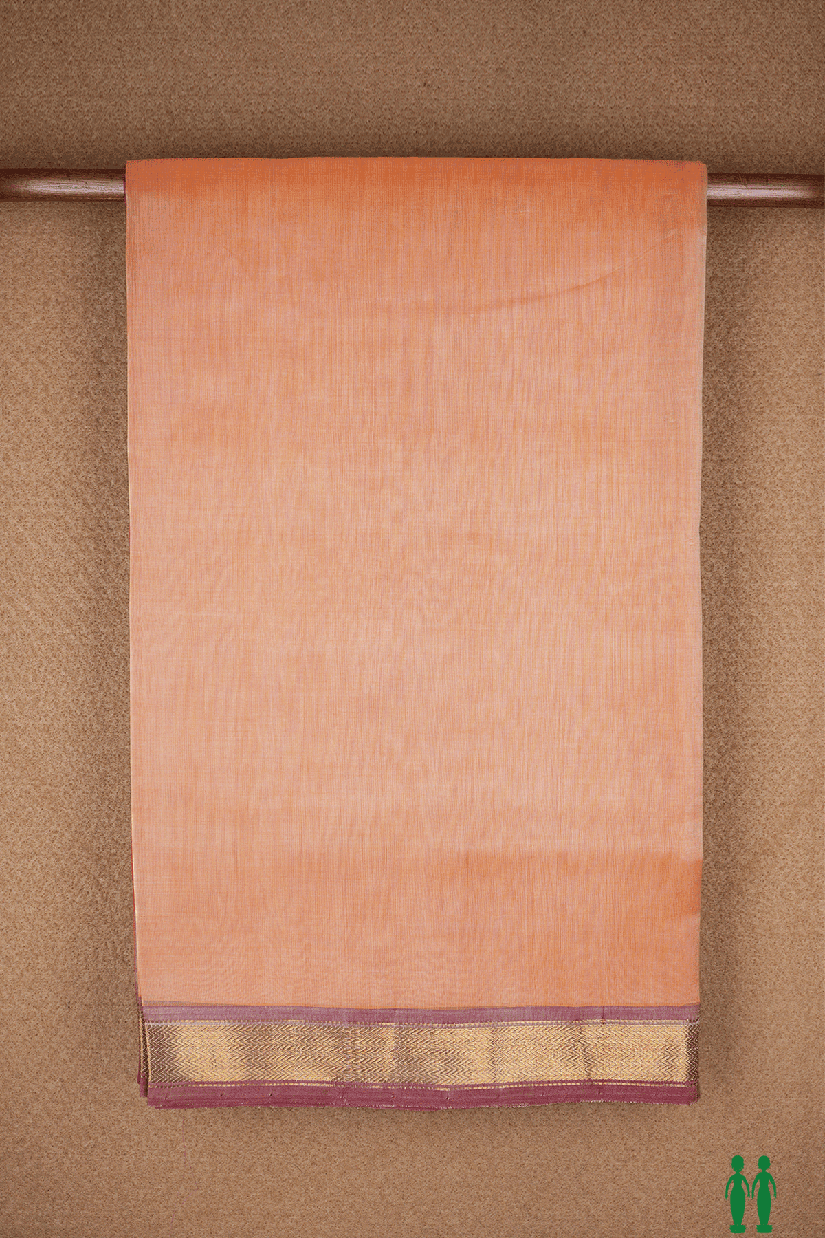 Chevron Border Pastel Orange Traditional Silk Cotton Saree