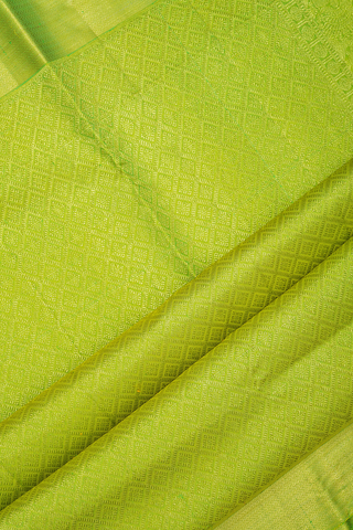 Chevron Border Plain Lime Green Nine Yards Silk Saree