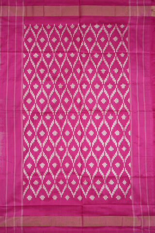Chevron Design And Zari Border Ivory Pochampally Handloom Silk Saree