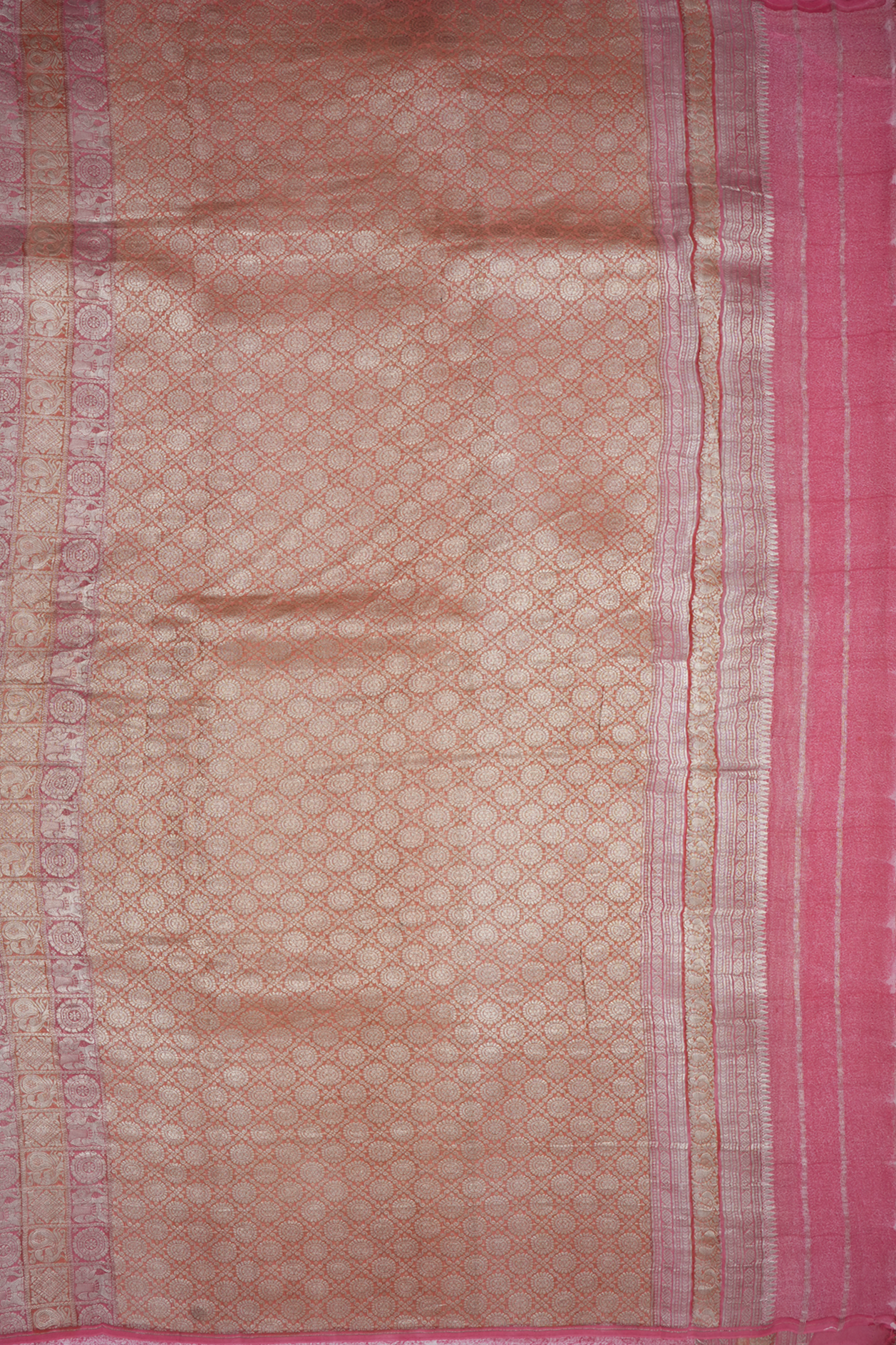 Allover Chevron Design Blush Pink Mysore Silk Saree