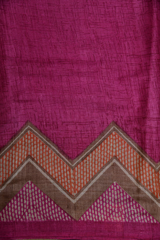 Chevron Design Multicolor Border In Plain Magenta Purple Tussar Silk Saree
