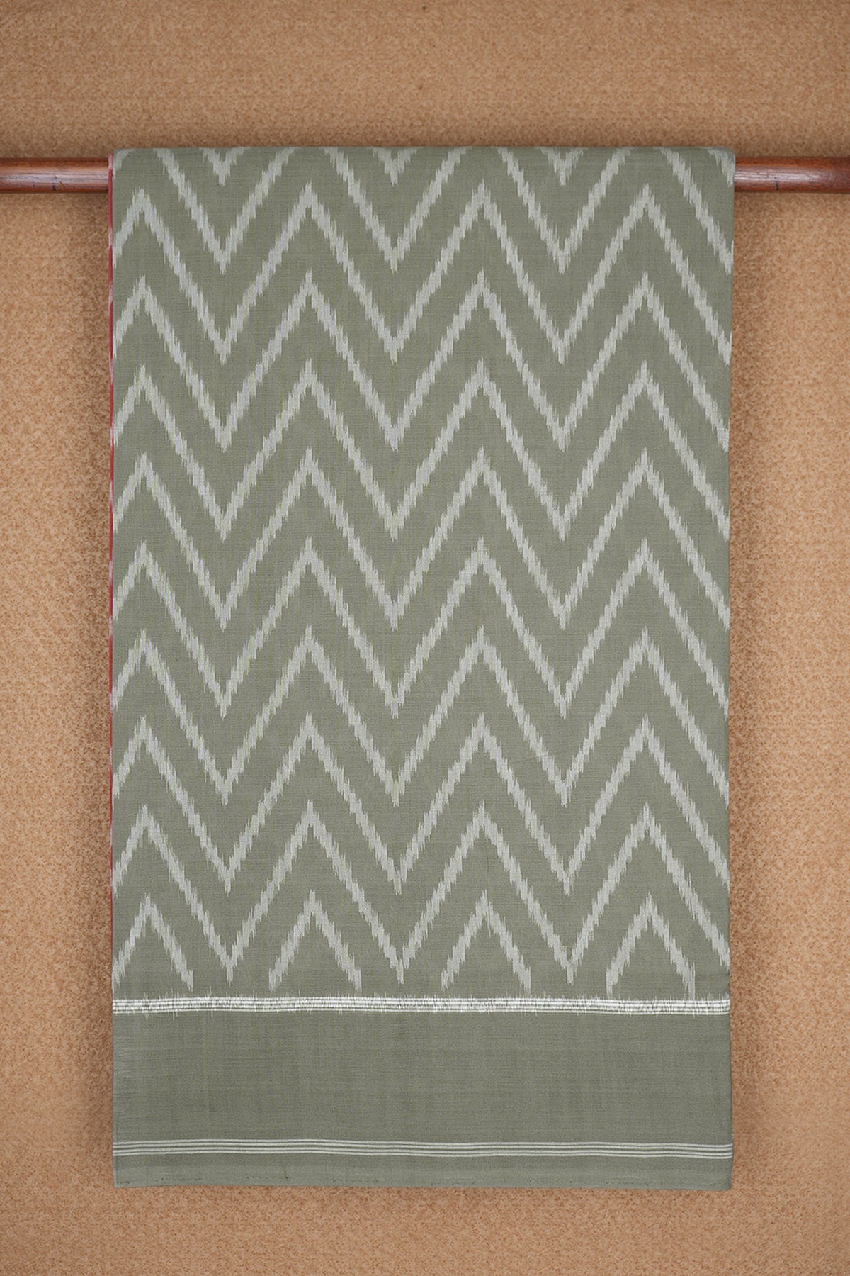 Chevron Design Green Beige Pochampally Cotton Saree