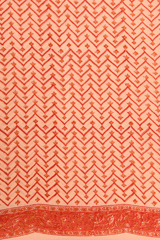 Chevron Digital Printed Pastel Orange Crepe Silk Saree