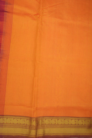 Chevron Pattern And Paisley Zari Border Marigold Orange Silk Cotton Saree