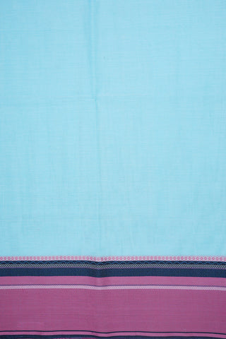 Chevron Pattern Threadwork Border Light Blue Bengal Cotton Saree