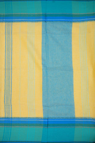 Chevron Pattern Threadwork Border Pastel Yellow Bengal Cotton Saree