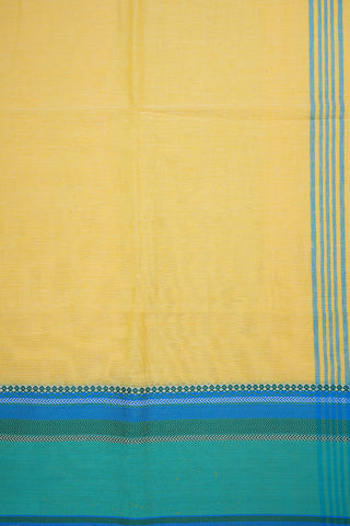 Chevron Pattern Threadwork Border Pastel Yellow Bengal Cotton Saree