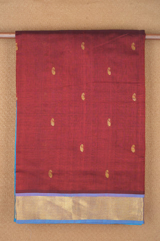 Chevron Pattern Zari Border Crimson Red Silk Cotton Saree