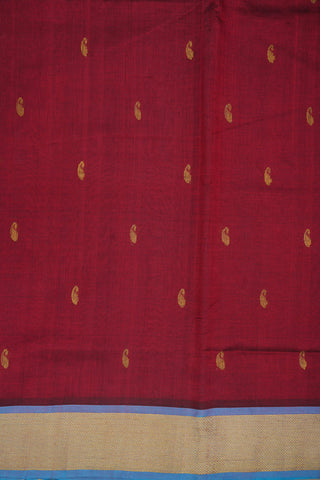 Chevron Pattern Zari Border Crimson Red Silk Cotton Saree