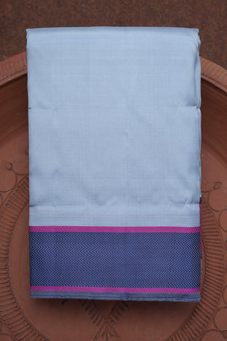 Chevron Threadwork Border Greyish Blue Kanchipuram Silk Saree