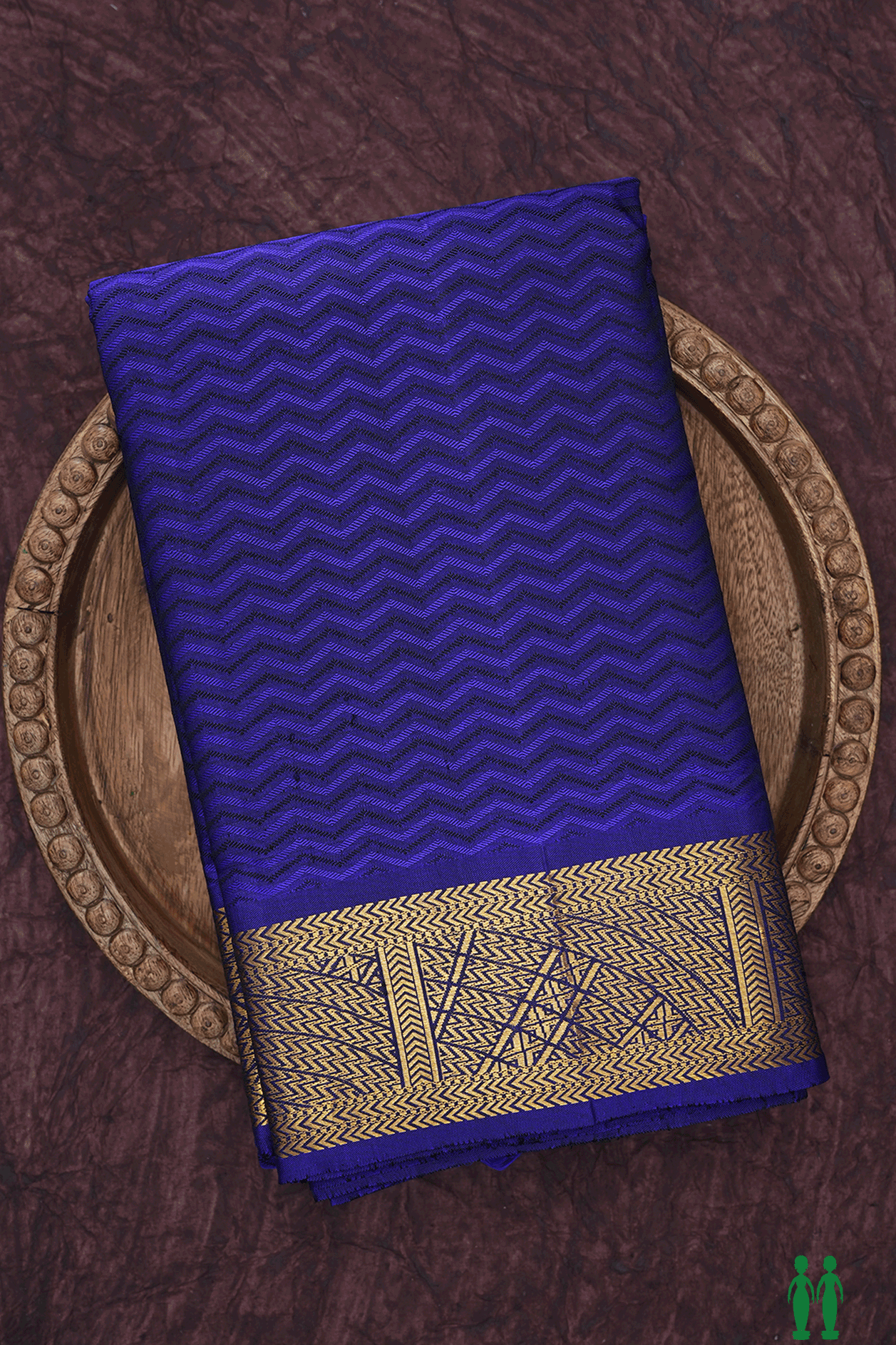 Chevron Threadwork Design Indigo Blue Kanchipuram Silk Saree