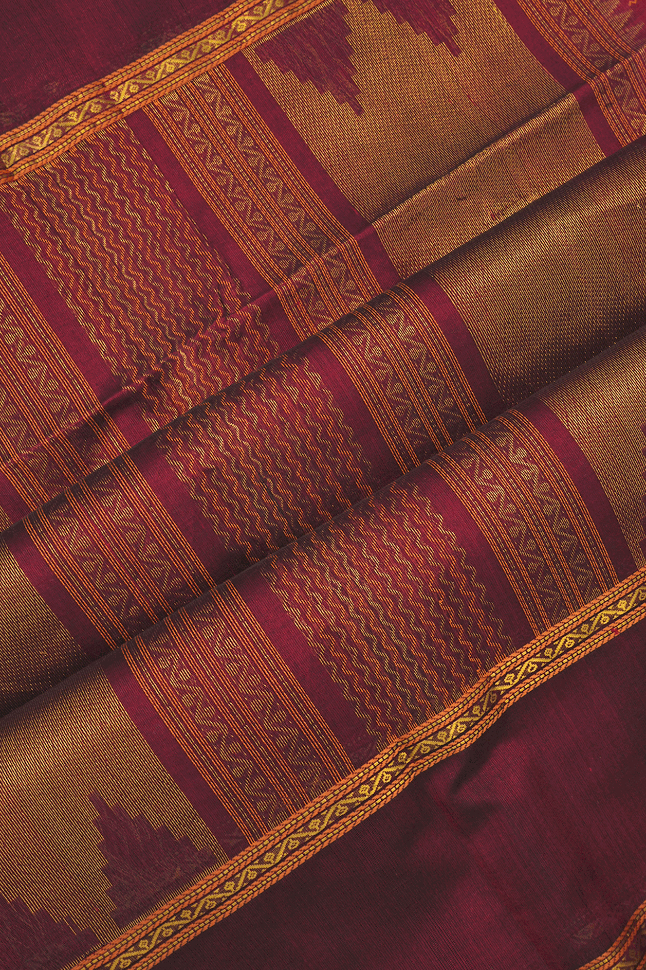 Chevron Design Ruby Red Traditional Silk Cotton Saree