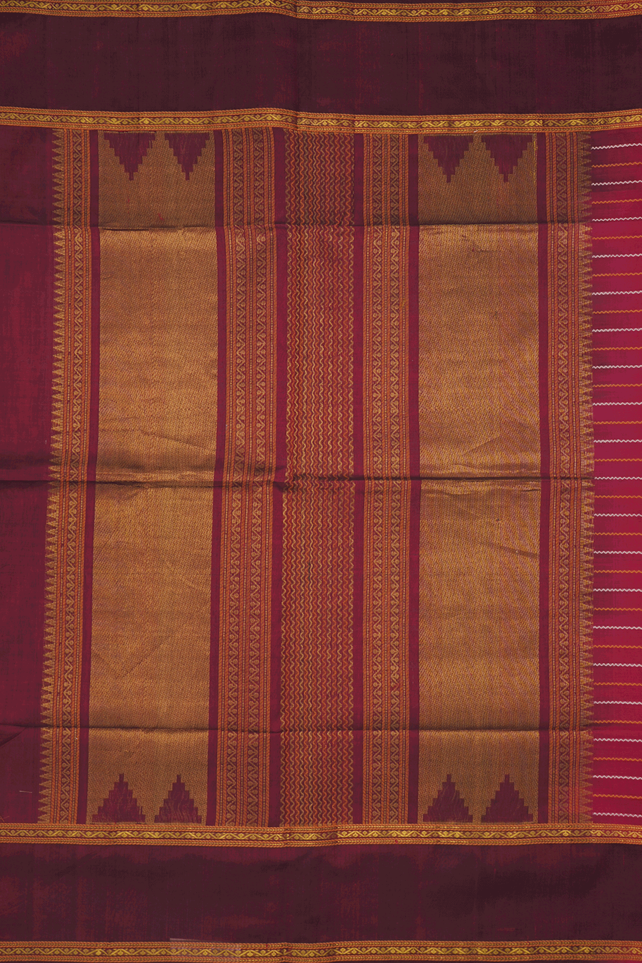 Chevron Design Ruby Red Traditional Silk Cotton Saree