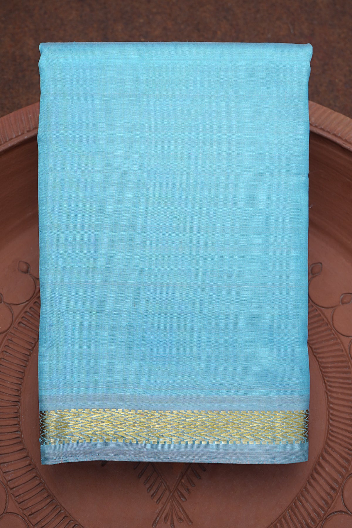 Chevron Zari Border Plain Light Blue Kanchipuram Silk Saree
