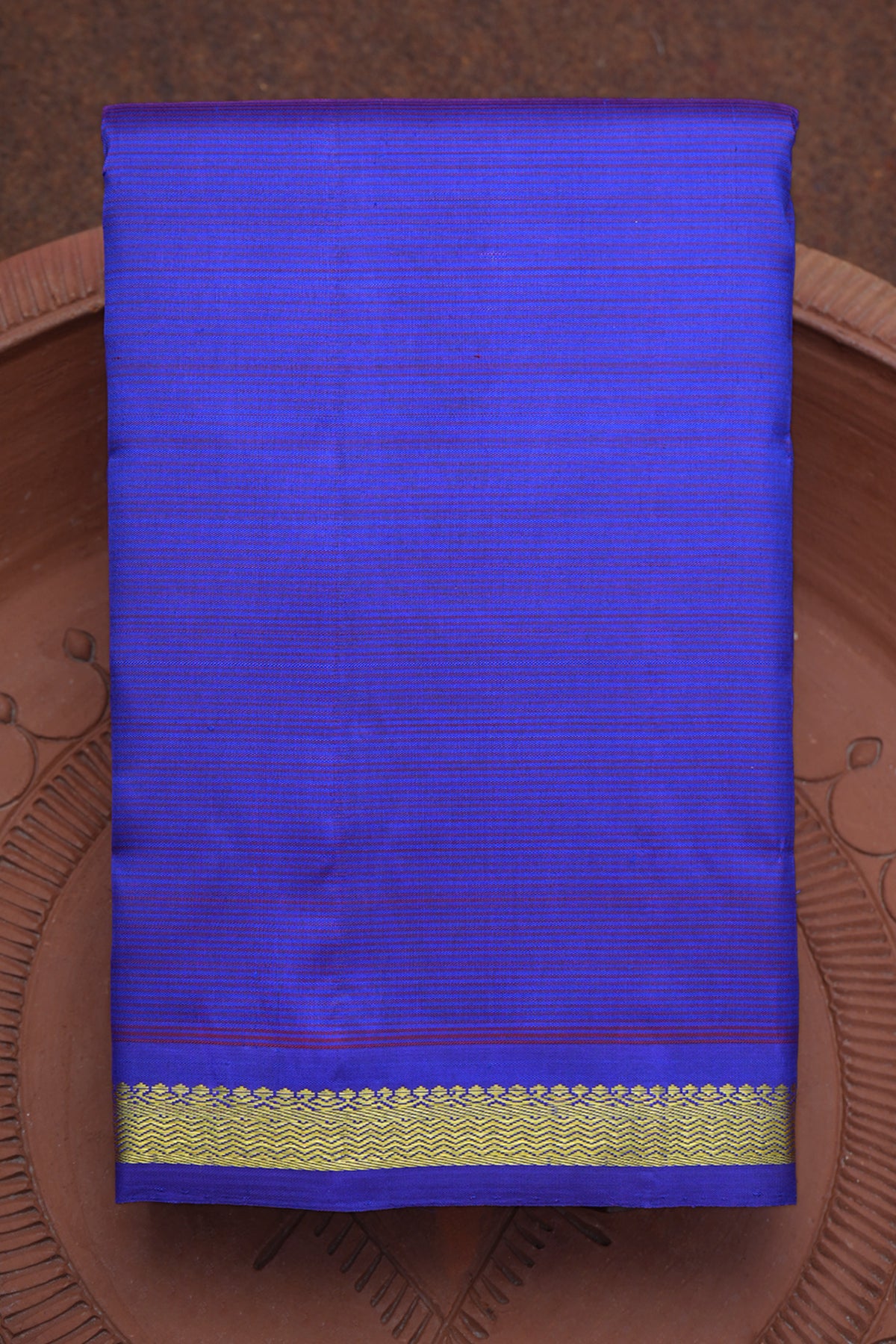 Chevron Zari Border Indigo Blue Kanchipuram Silk Saree