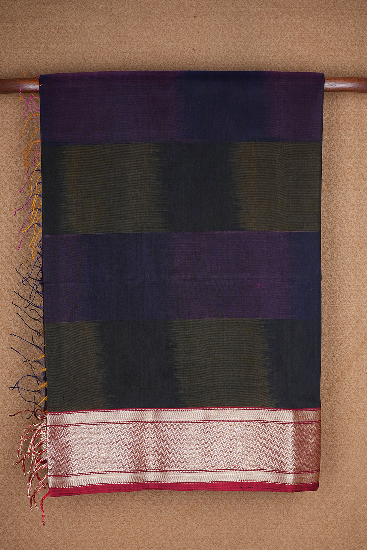 Chevron Zari Border Multicolor Maheswari Silk Cotton Saree