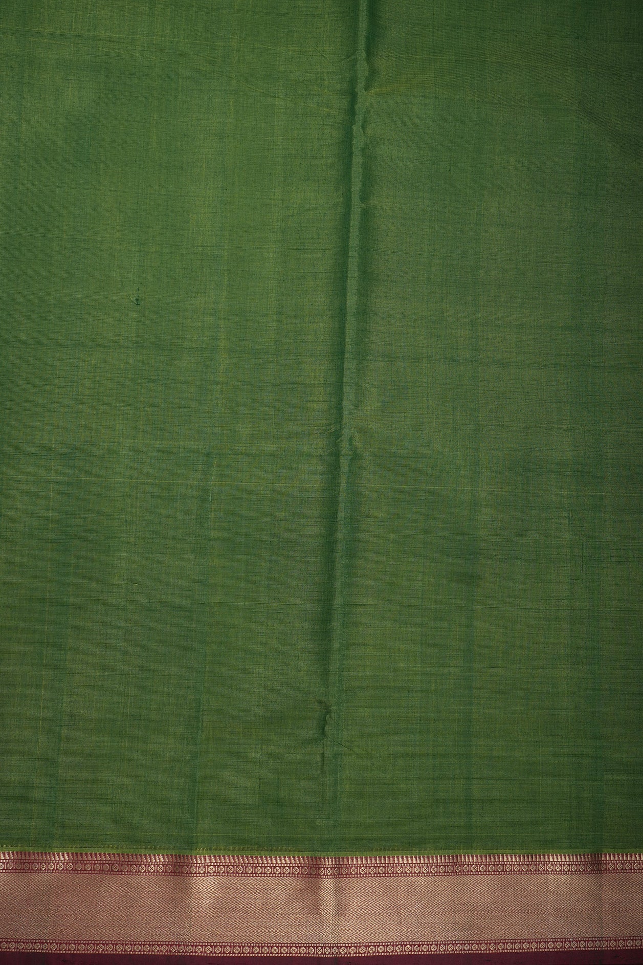 Chevron Zari Border Plain Fern Green Nine Yards Silk Cotton Saree