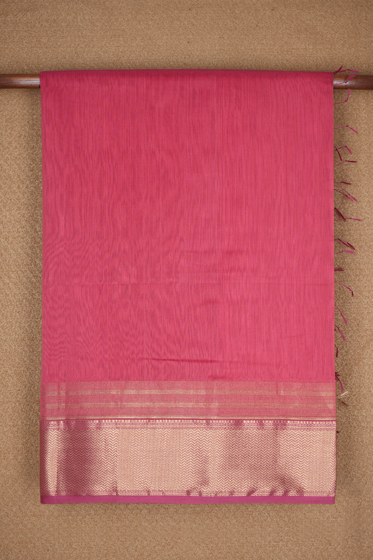 Chevron Zari Border Tulip Pink Maheswari Silk Cotton Saree