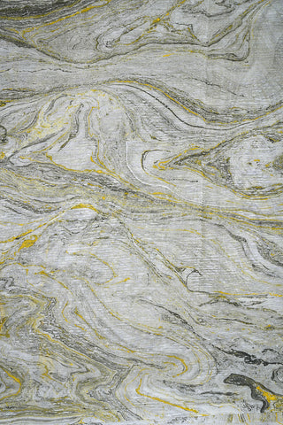 Stone Texture Design Grey And Yellow Hand Marbled Chiffon Silk Saree