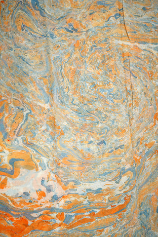Stone Texture Design Grey And Orange Hand Marbled Chiffon Silk Saree