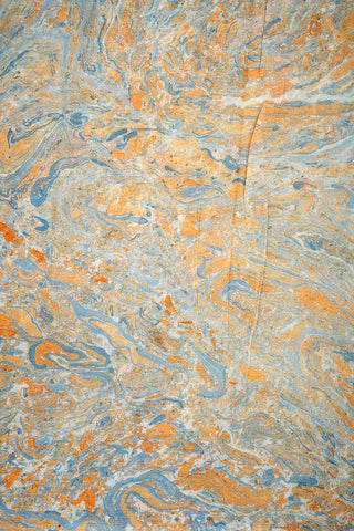 Stone Texture Design Grey And Orange Hand Marbled Chiffon Silk Saree
