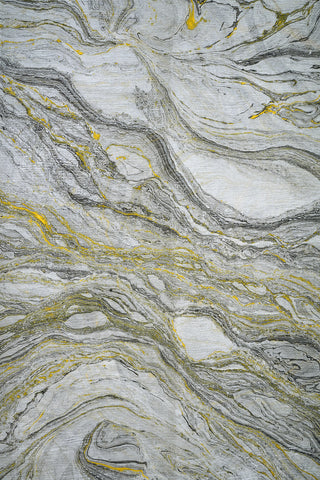 Stone Texture Design Grey And Yellow Hand Marbled Chiffon Silk Saree