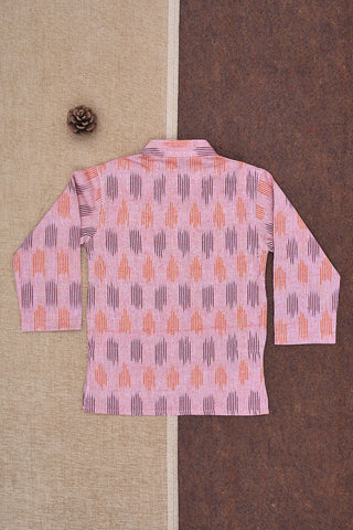 Chinese Collar Baby Pink Ikat Cotton Kurta