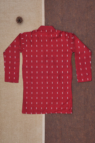 Chinese Collar Crimson Red Raw Silk Kurta