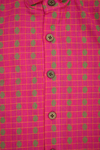 Chinese Collar With Dobby Printed Rani Pink Cotton Shirt