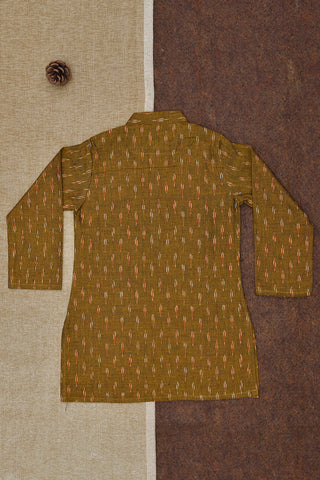 Chinese Collar Golden Brown Ikat Cotton Kurta