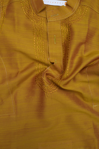 Chinese Collar Golden Yellow Semi Raw Silk Kurta